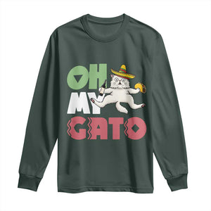 Funny Cinco De Mayo Drunk Cat Long Sleeve Shirt Oh My Gato TS12 Dark Forest Green Print Your Wear