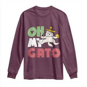 Funny Cinco De Mayo Drunk Cat Long Sleeve Shirt Oh My Gato TS12 Maroon Print Your Wear