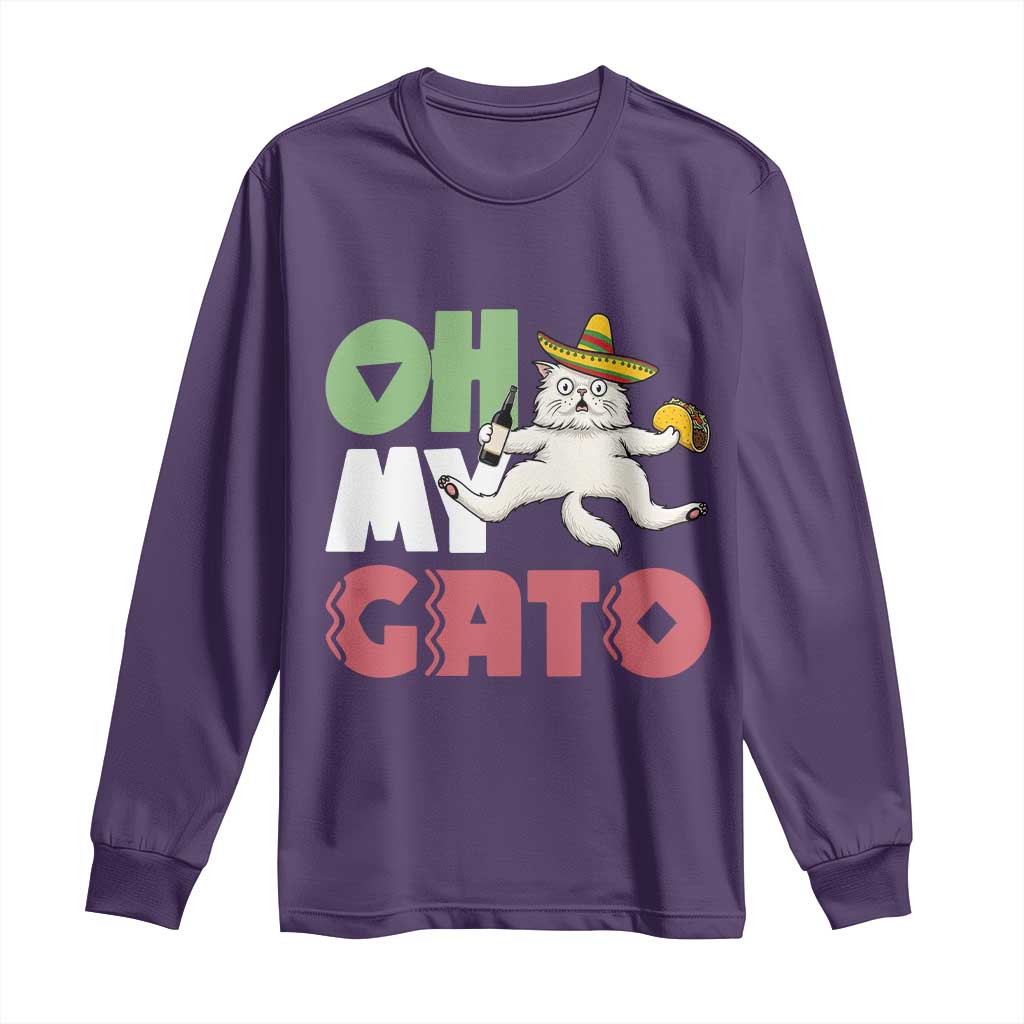 Funny Cinco De Mayo Drunk Cat Long Sleeve Shirt Oh My Gato TS12 Purple Print Your Wear