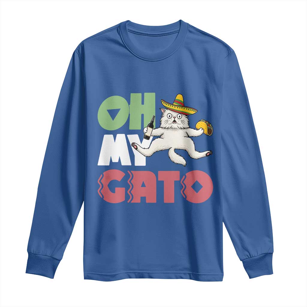 Funny Cinco De Mayo Drunk Cat Long Sleeve Shirt Oh My Gato TS12 Royal Blue Print Your Wear