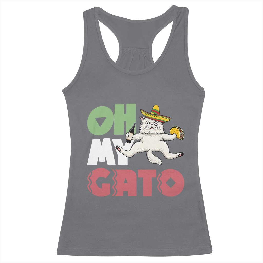 Funny Cinco De Mayo Drunk Cat Racerback Tank Top Oh My Gato TS12 Charcoal Print Your Wear