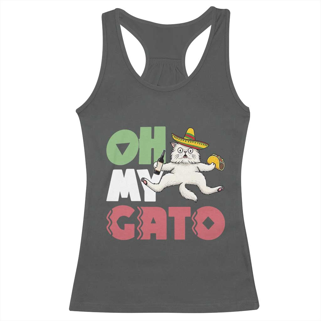 Funny Cinco De Mayo Drunk Cat Racerback Tank Top Oh My Gato TS12 Dark Heather Print Your Wear
