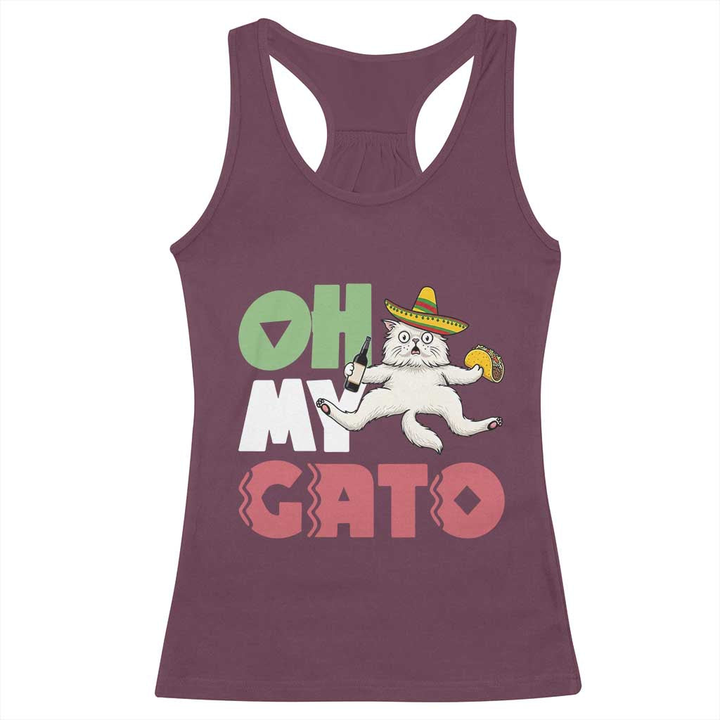 Funny Cinco De Mayo Drunk Cat Racerback Tank Top Oh My Gato TS12 Maroon Print Your Wear
