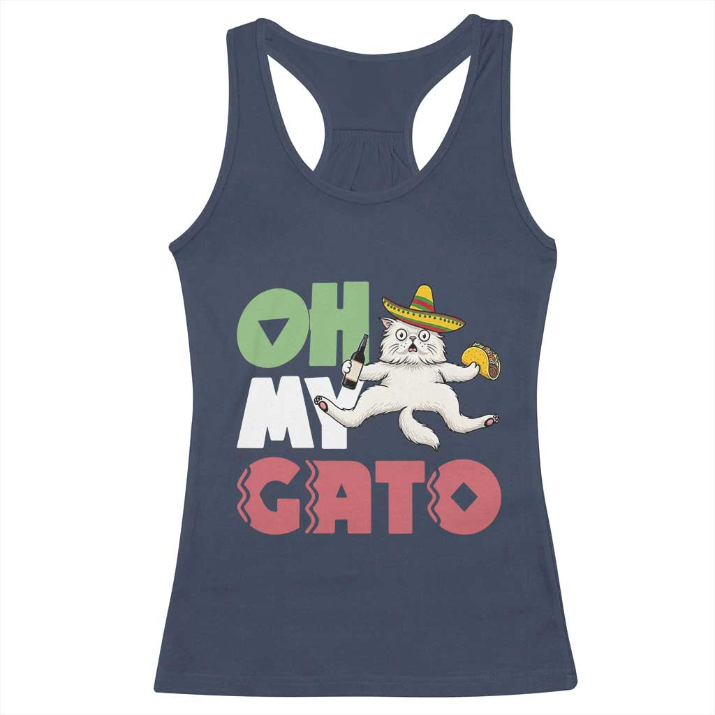 Funny Cinco De Mayo Drunk Cat Racerback Tank Top Oh My Gato TS12 Navy Print Your Wear