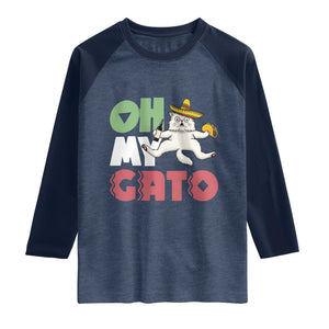Funny Cinco De Mayo Drunk Cat Raglan Shirt Oh My Gato TS12 Heather Denim Navy Print Your Wear