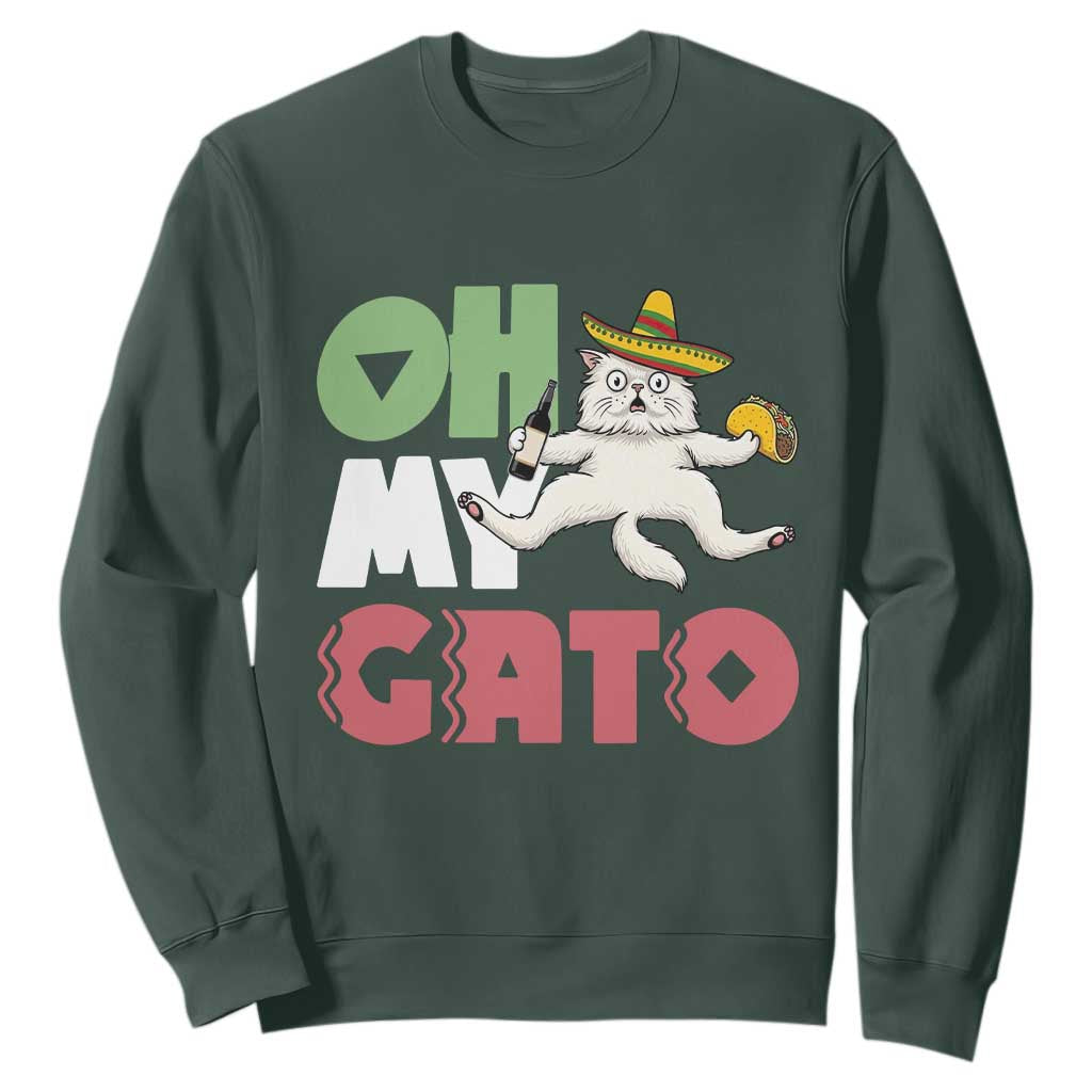 Funny Cinco De Mayo Drunk Cat Sweatshirt Oh My Gato TS12 Dark Forest Green Print Your Wear