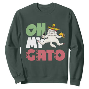 Funny Cinco De Mayo Drunk Cat Sweatshirt Oh My Gato TS12 Dark Forest Green Print Your Wear