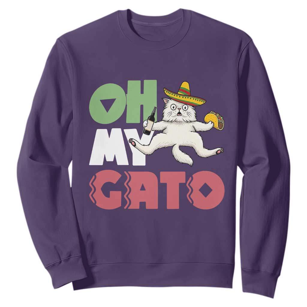 Funny Cinco De Mayo Drunk Cat Sweatshirt Oh My Gato TS12 Purple Print Your Wear