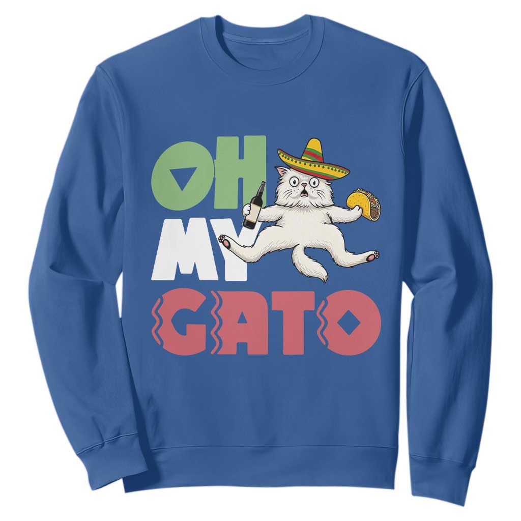 Funny Cinco De Mayo Drunk Cat Sweatshirt Oh My Gato TS12 Royal Blue Print Your Wear