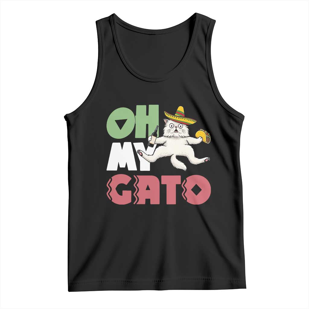 Funny Cinco De Mayo Drunk Cat Tank Top Oh My Gato TS12 Black Print Your Wear
