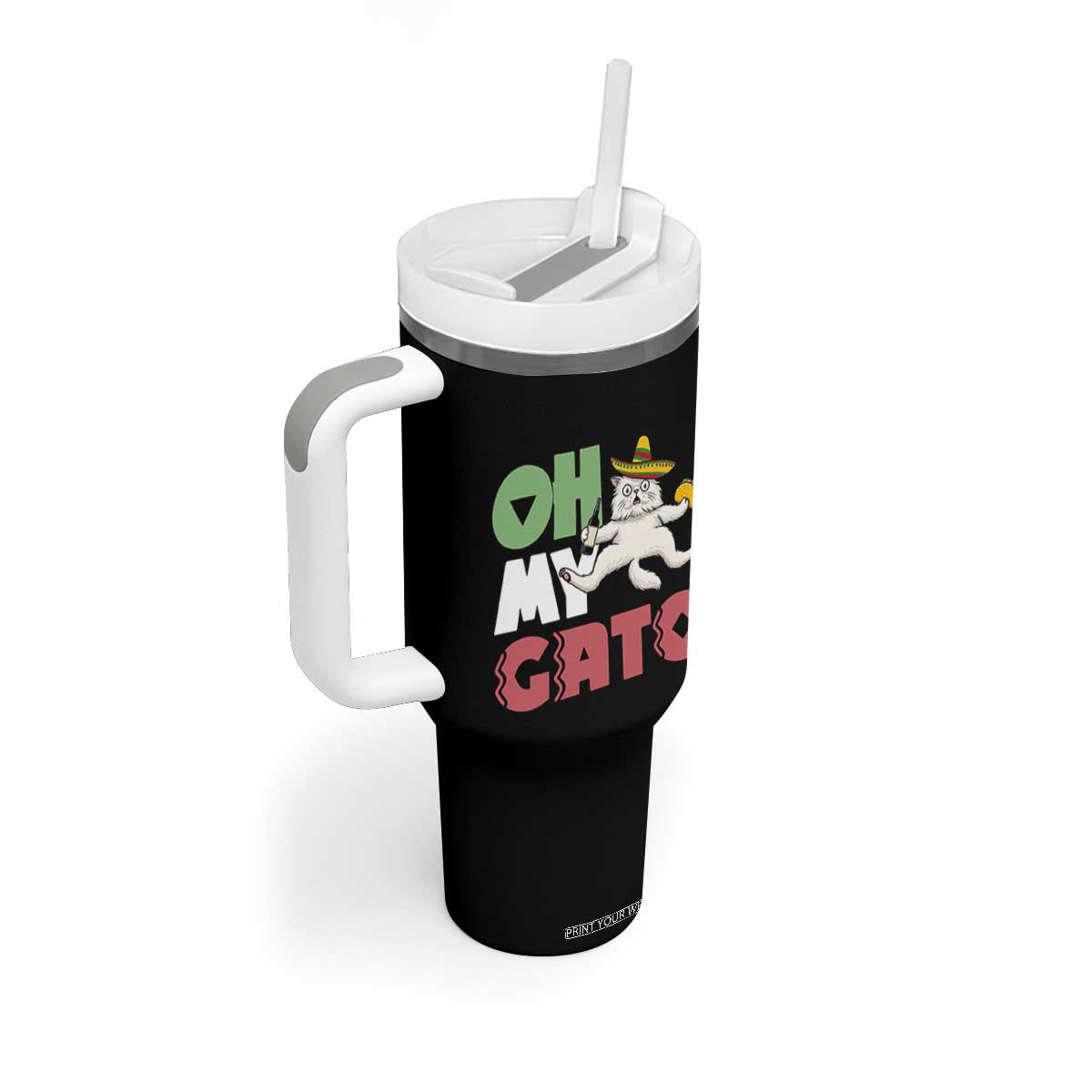 Funny Cinco De Mayo Drunk Cat Tumbler With Handle Oh My Gato TS12 Print Your Wear