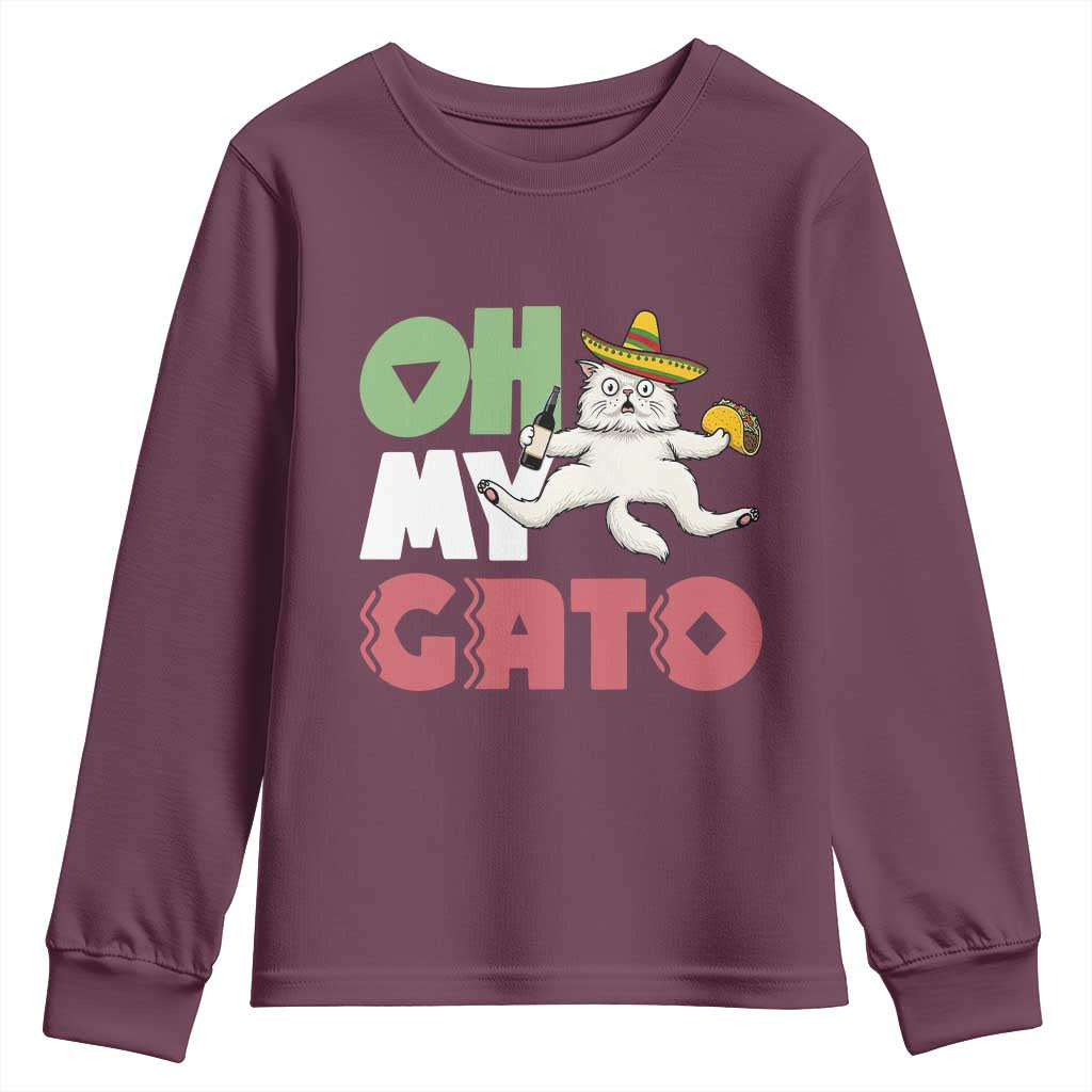 Funny Cinco De Mayo Drunk Cat Youth Sweatshirt Oh My Gato TS12 Maroon Print Your Wear