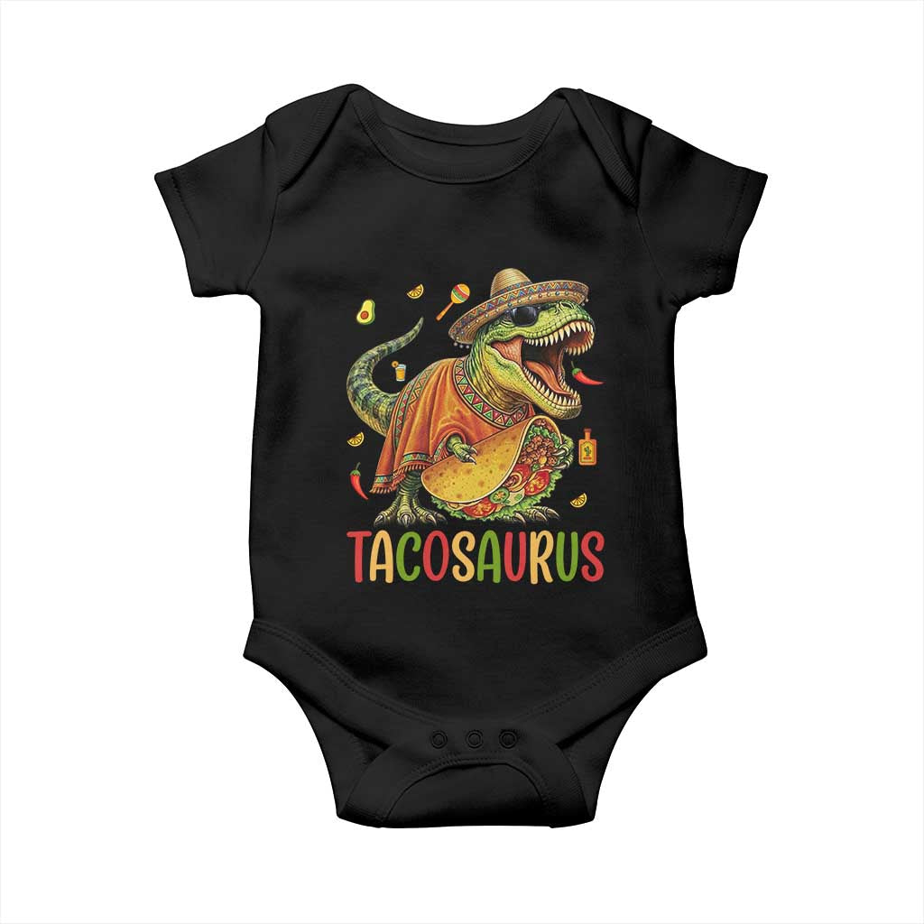 Cinco De Mayo Tacosaurus Baby Onesie Funny Dinosaur Taco Lover Gift TS12 Black Print Your Wear