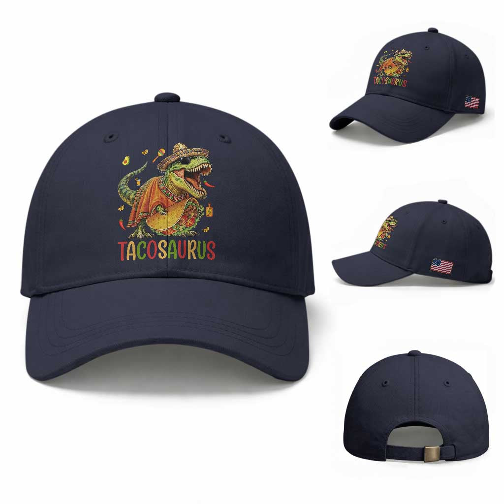 Cinco De Mayo Tacosaurus Baseball Cap Funny Dinosaur Taco Lover Gift TS12 Baseball Cap Universal Fit Navy Print Your Wear