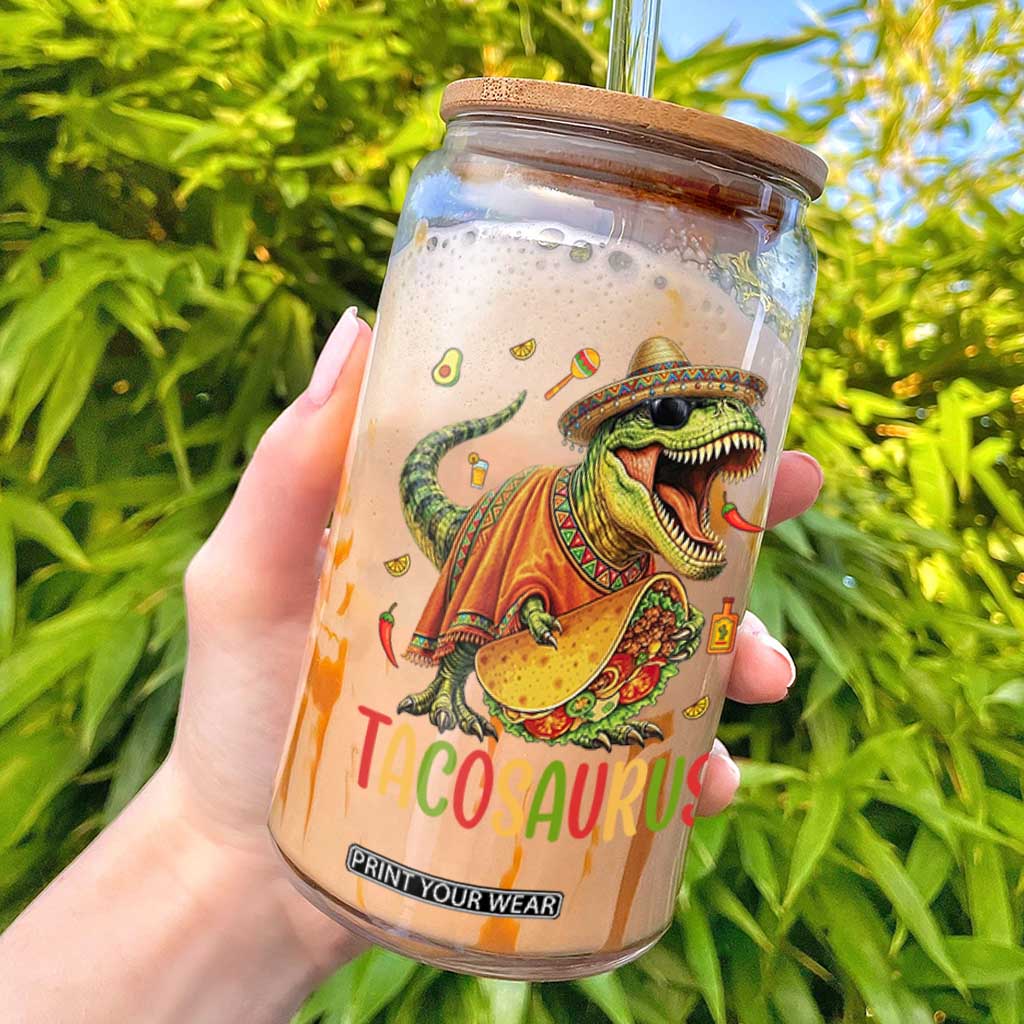 Cinco De Mayo Tacosaurus Glass Can Funny Dinosaur Taco Lover Gift TS12 Black Print Your Wear