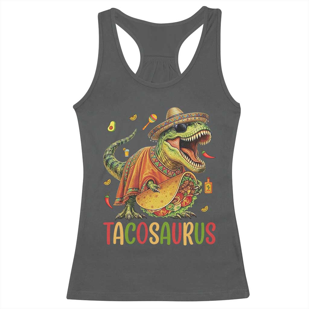 Cinco De Mayo Tacosaurus Racerback Tank Top Funny Dinosaur Taco Lover Gift TS12 Dark Heather Print Your Wear