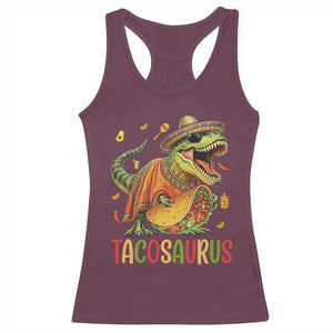 Cinco De Mayo Tacosaurus Racerback Tank Top Funny Dinosaur Taco Lover Gift TS12 Maroon Print Your Wear