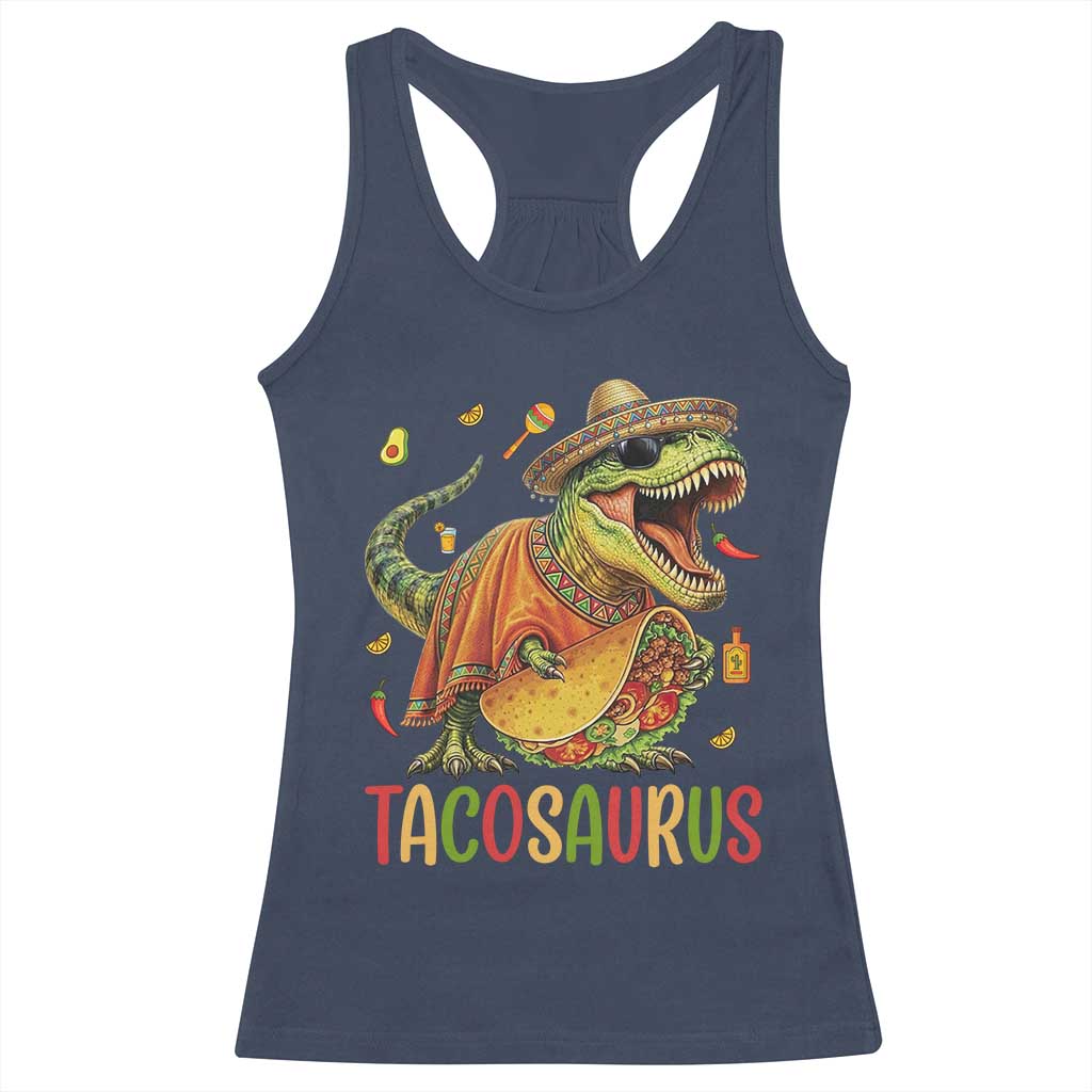 Cinco De Mayo Tacosaurus Racerback Tank Top Funny Dinosaur Taco Lover Gift TS12 Navy Print Your Wear