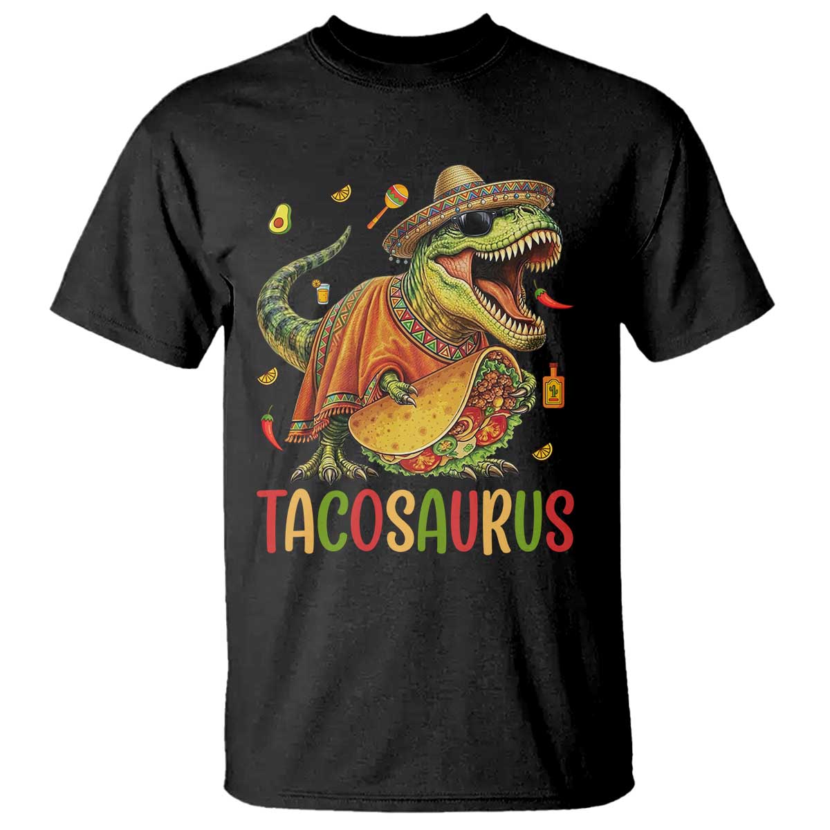 Cinco De Mayo Tacosaurus T Shirt Funny Dinosaur Taco Lover Gift TS12 Black Print Your Wear