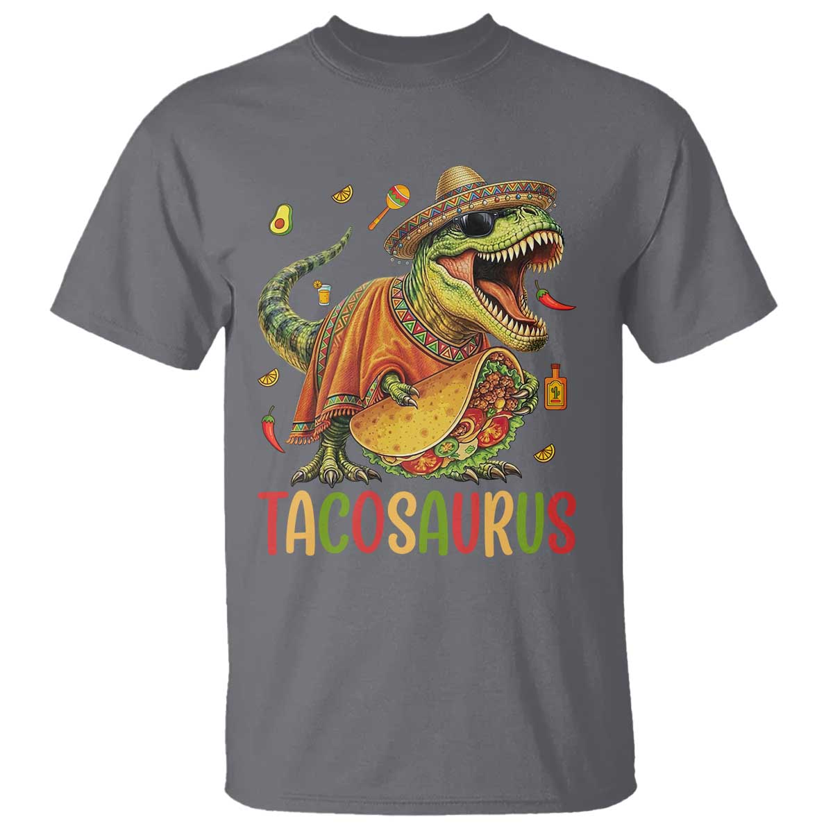 Cinco De Mayo Tacosaurus T Shirt Funny Dinosaur Taco Lover Gift TS12 Charcoal Print Your Wear