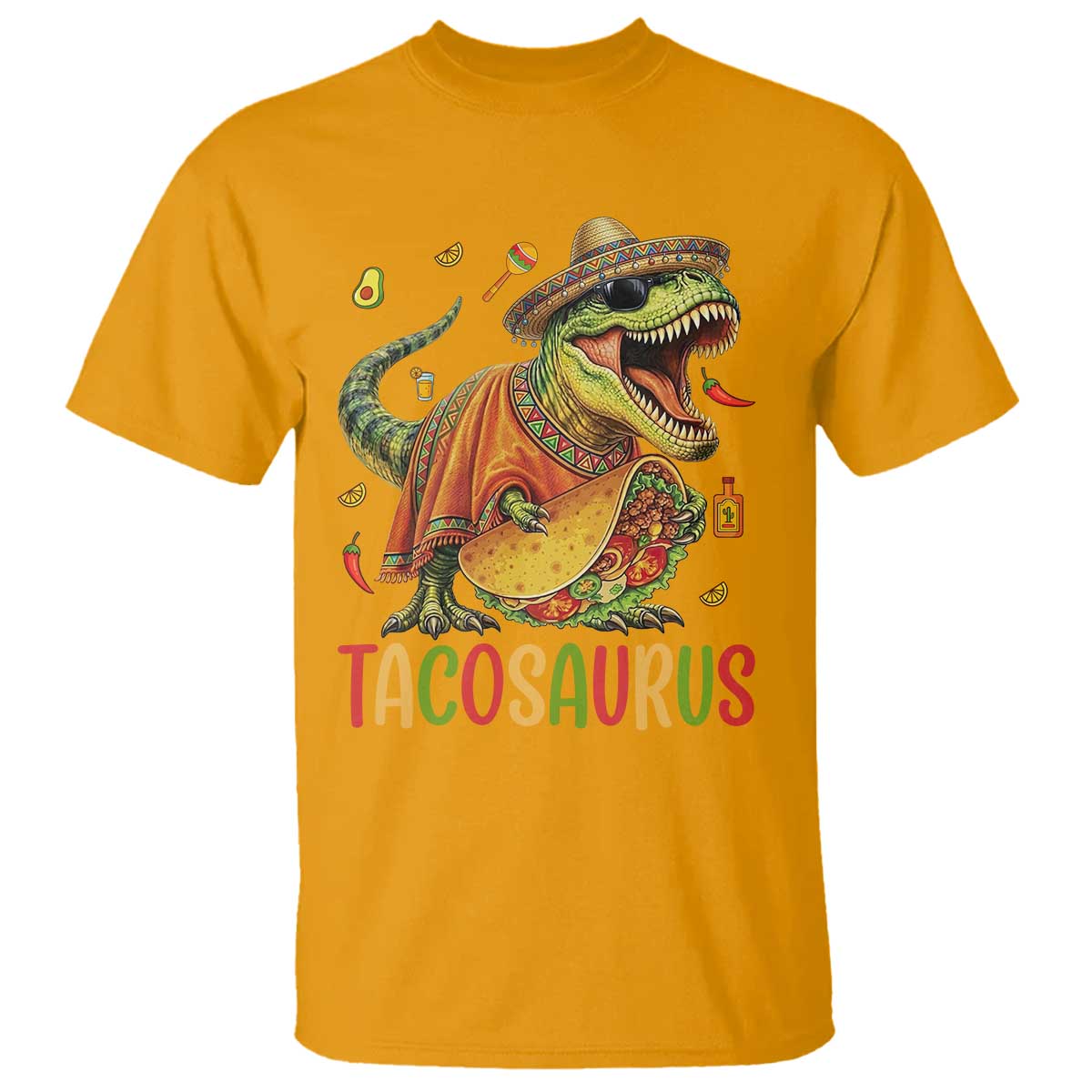 Cinco De Mayo Tacosaurus T Shirt Funny Dinosaur Taco Lover Gift TS12 Gold Print Your Wear
