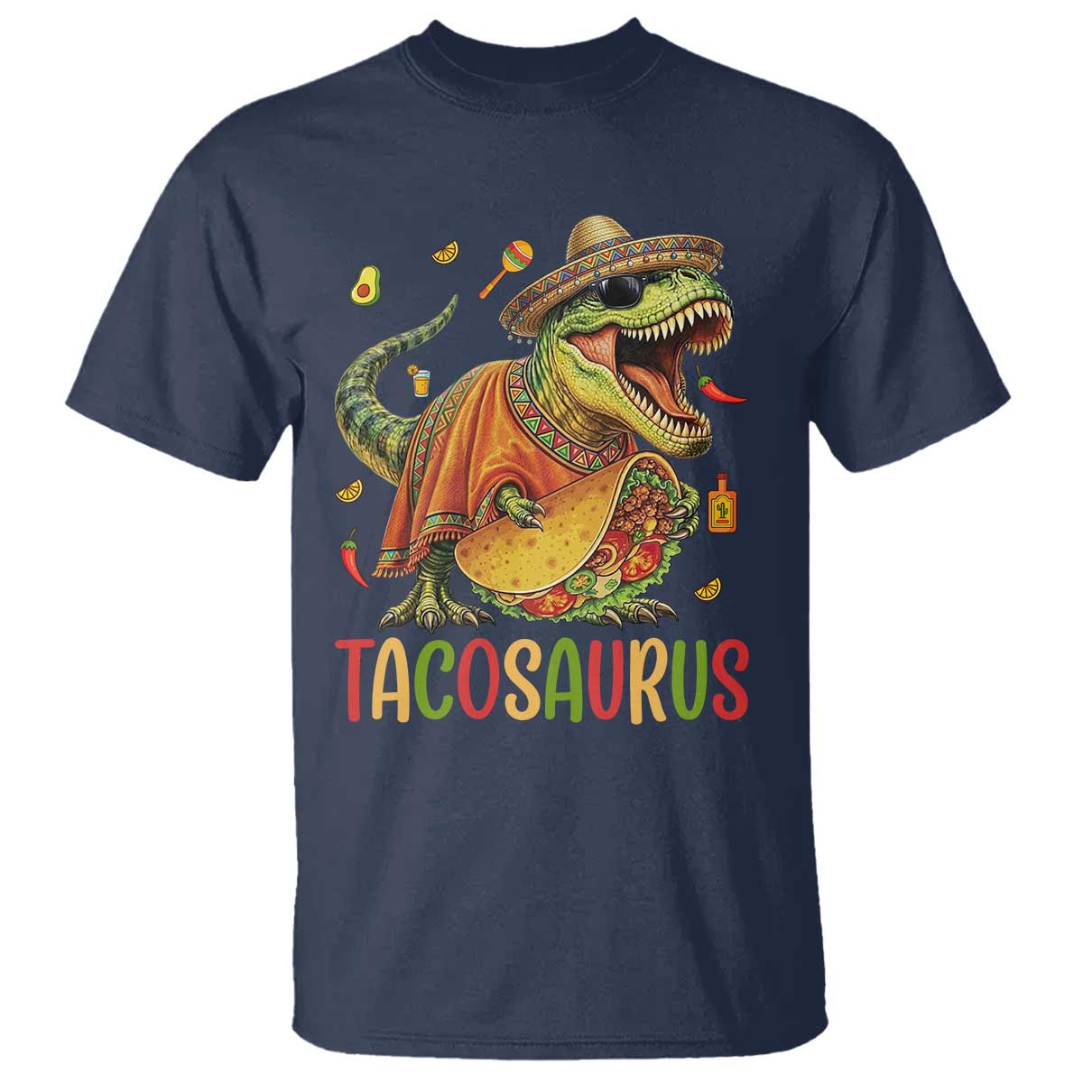 Cinco De Mayo Tacosaurus T Shirt Funny Dinosaur Taco Lover Gift TS12 Navy Print Your Wear