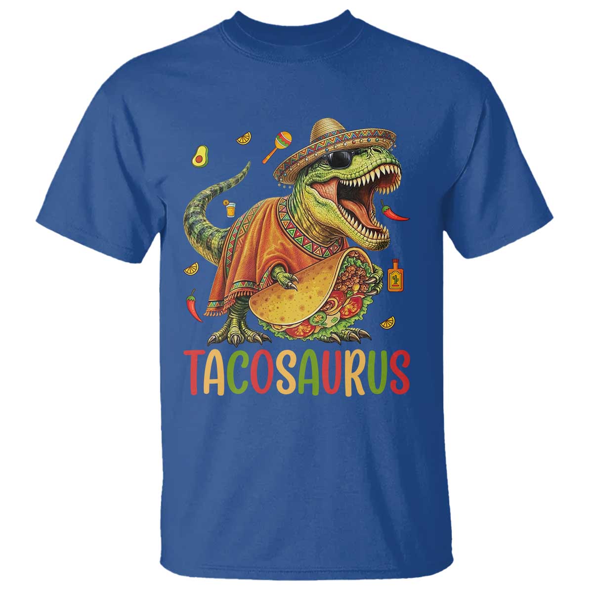 Cinco De Mayo Tacosaurus T Shirt Funny Dinosaur Taco Lover Gift TS12 Royal Blue Print Your Wear
