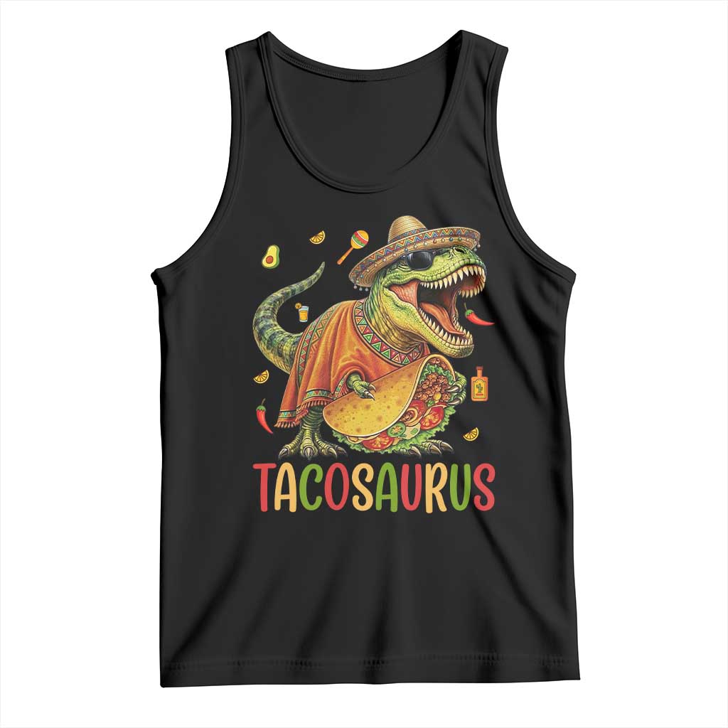 Cinco De Mayo Tacosaurus Tank Top Funny Dinosaur Taco Lover Gift TS12 Black Print Your Wear