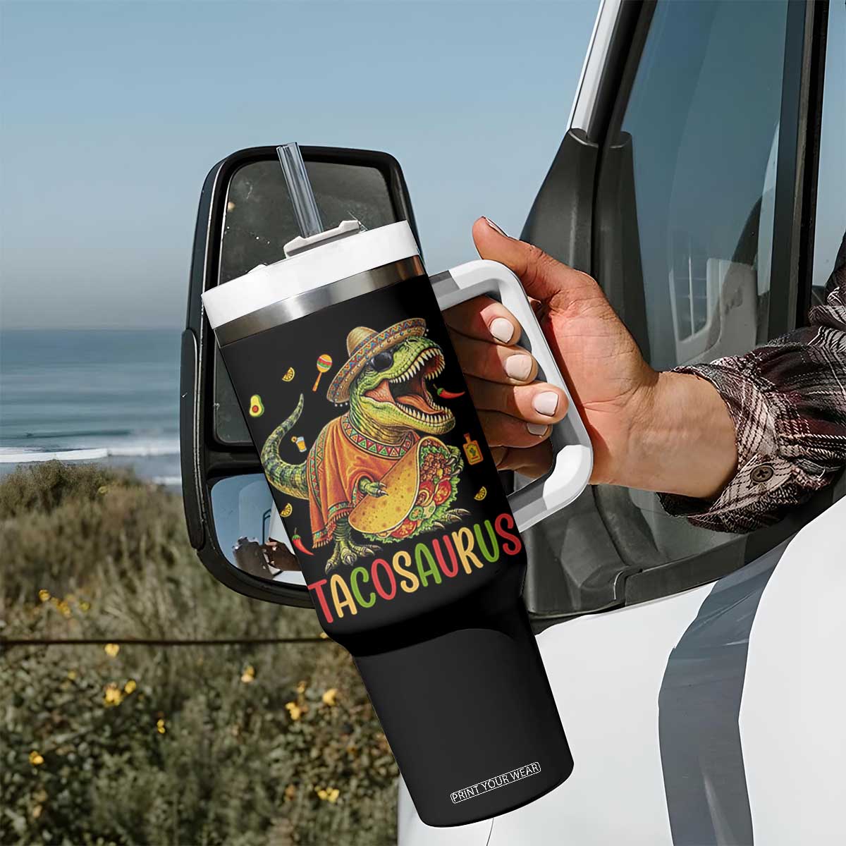 Cinco De Mayo Tacosaurus Tumbler With Handle Funny Dinosaur Taco Lover Gift TS12 Print Your Wear
