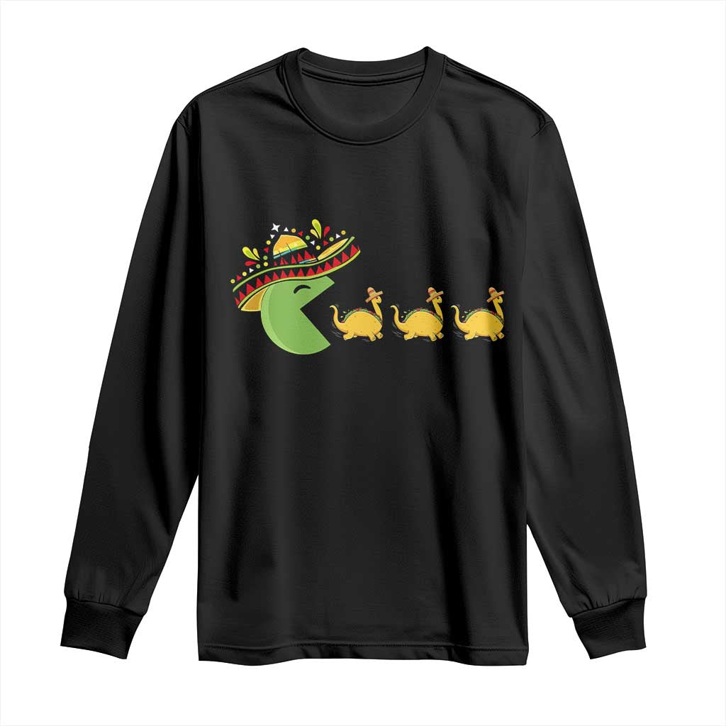 Funny Retro Game Tacosaurus Long Sleeve Shirt Cinco De Mayo Taco Lover Gift TS12 Black Print Your Wear