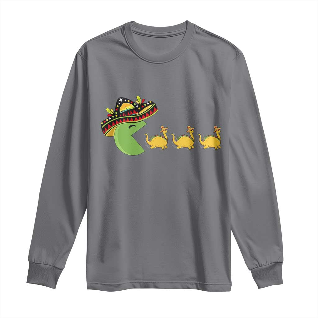 Funny Retro Game Tacosaurus Long Sleeve Shirt Cinco De Mayo Taco Lover Gift TS12 Charcoal Print Your Wear