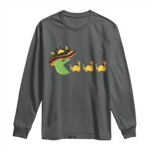 Funny Retro Game Tacosaurus Long Sleeve Shirt Cinco De Mayo Taco Lover Gift TS12 Dark Heather Print Your Wear