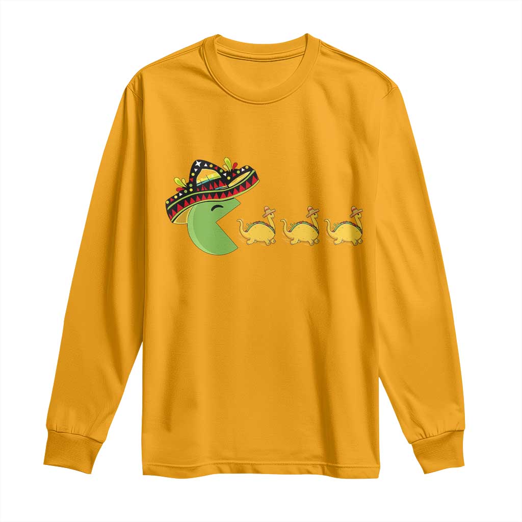 Funny Retro Game Tacosaurus Long Sleeve Shirt Cinco De Mayo Taco Lover Gift TS12 Gold Print Your Wear