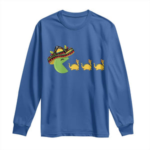 Funny Retro Game Tacosaurus Long Sleeve Shirt Cinco De Mayo Taco Lover Gift TS12 Royal Blue Print Your Wear