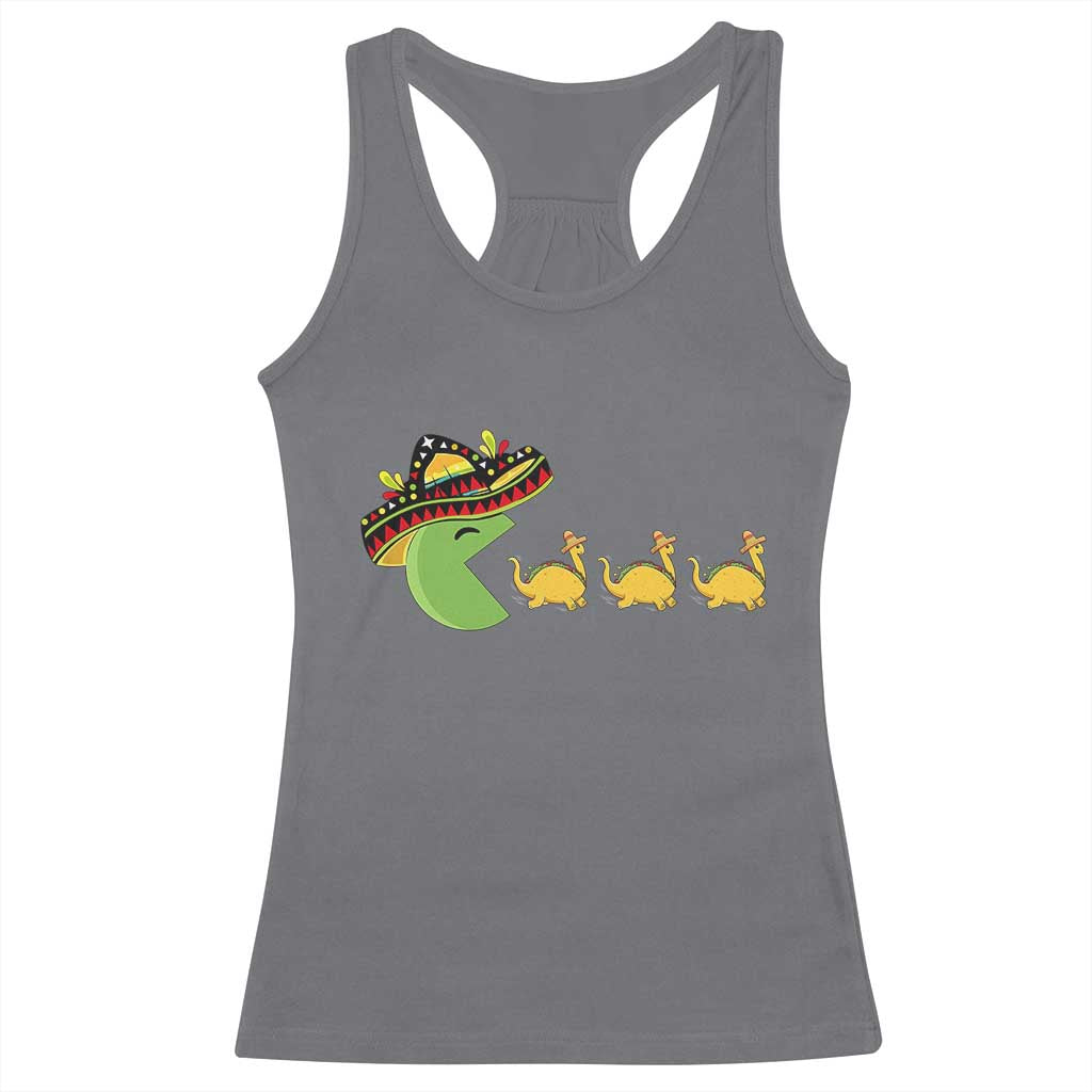 Funny Retro Game Tacosaurus Racerback Tank Top Cinco De Mayo Taco Lover Gift TS12 Charcoal Print Your Wear