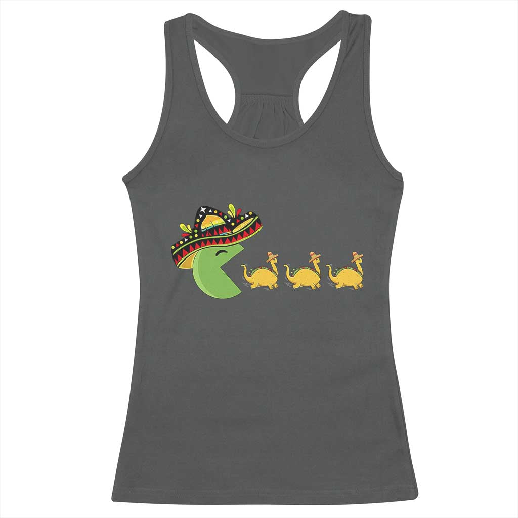 Funny Retro Game Tacosaurus Racerback Tank Top Cinco De Mayo Taco Lover Gift TS12 Dark Heather Print Your Wear