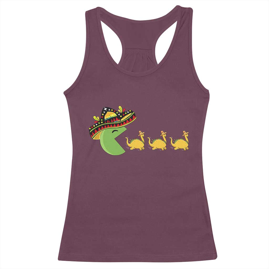 Funny Retro Game Tacosaurus Racerback Tank Top Cinco De Mayo Taco Lover Gift TS12 Maroon Print Your Wear