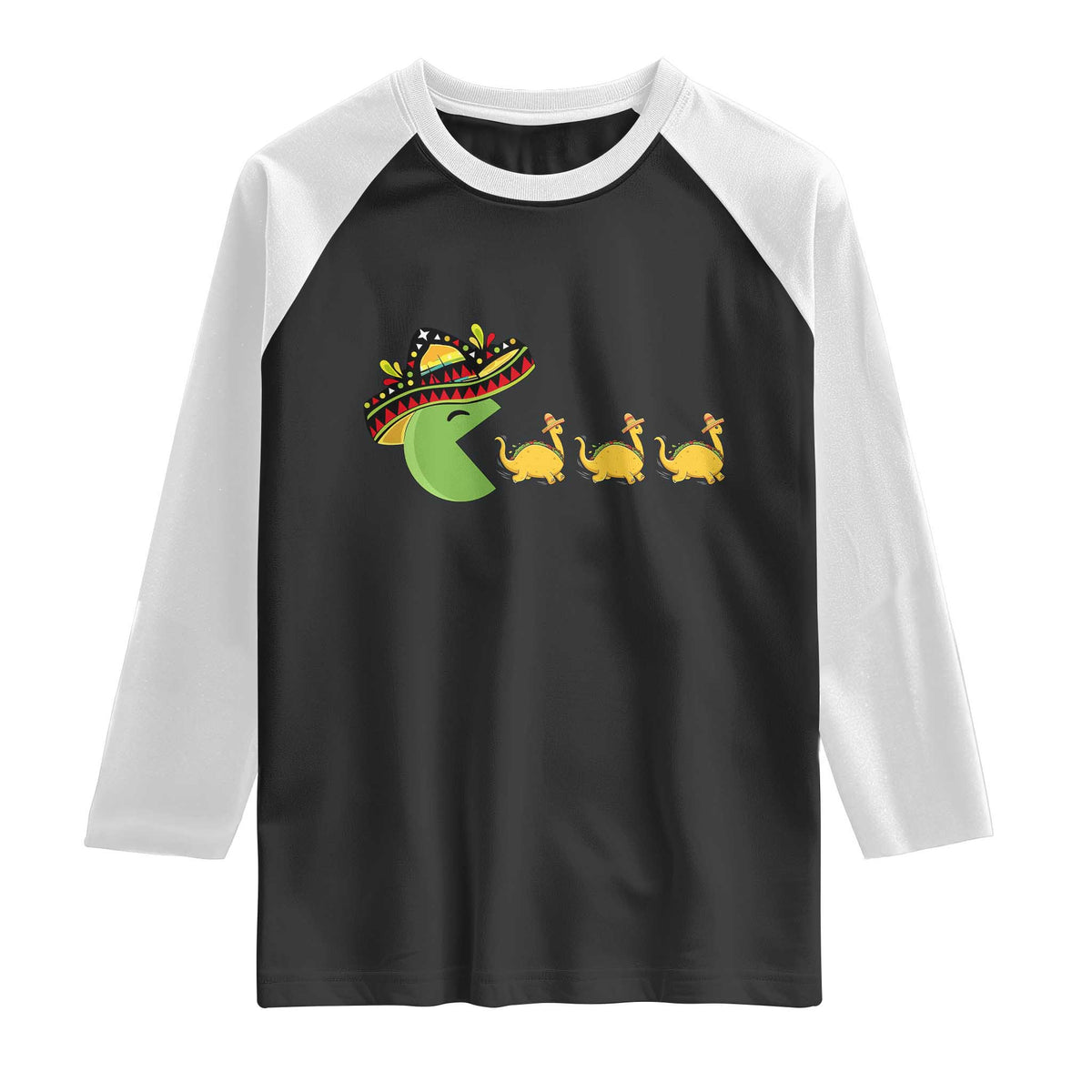 Funny Retro Game Tacosaurus Raglan Shirt Cinco De Mayo Taco Lover Gift TS12 Black White Print Your Wear