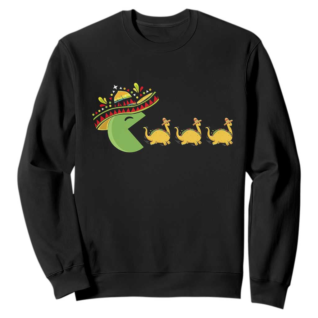 Funny Retro Game Tacosaurus Sweatshirt Cinco De Mayo Taco Lover Gift TS12 Black Print Your Wear