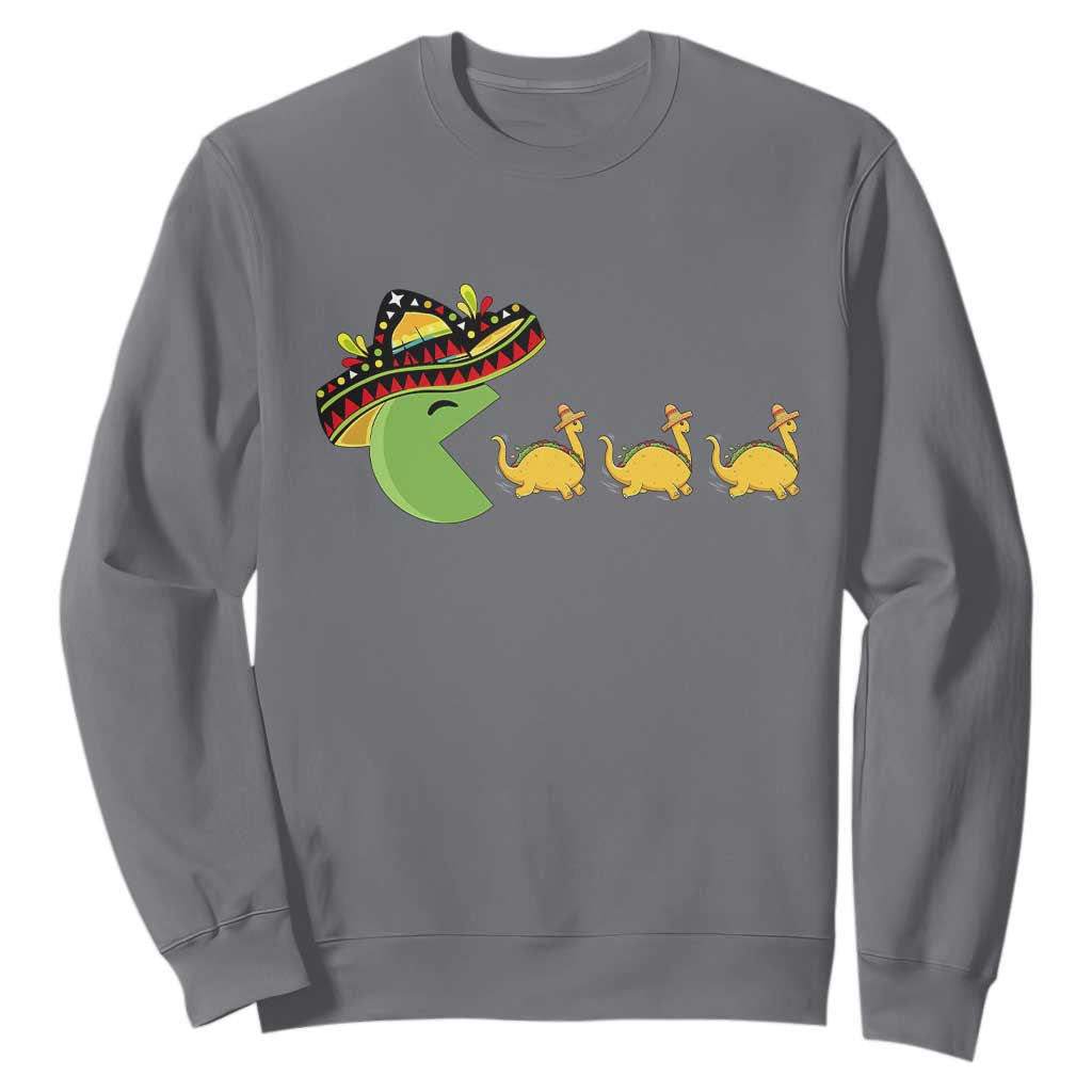 Funny Retro Game Tacosaurus Sweatshirt Cinco De Mayo Taco Lover Gift TS12 Charcoal Print Your Wear