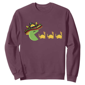 Funny Retro Game Tacosaurus Sweatshirt Cinco De Mayo Taco Lover Gift TS12 Maroon Print Your Wear