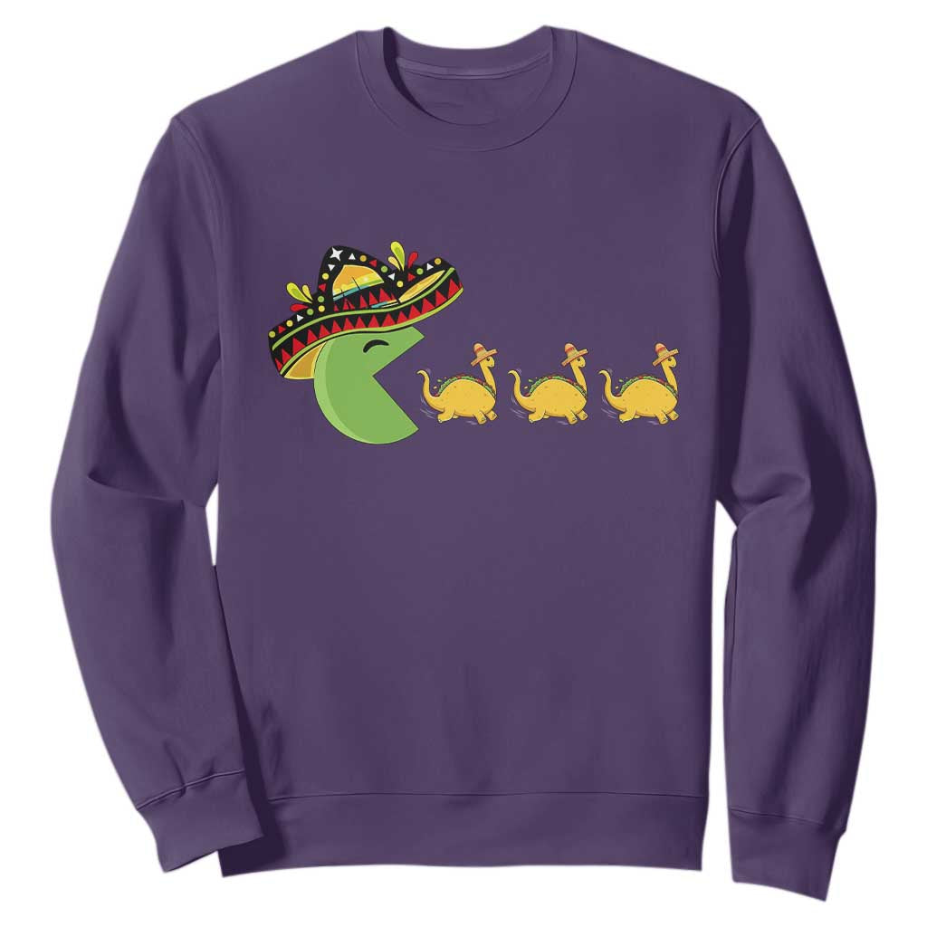 Funny Retro Game Tacosaurus Sweatshirt Cinco De Mayo Taco Lover Gift TS12 Purple Print Your Wear