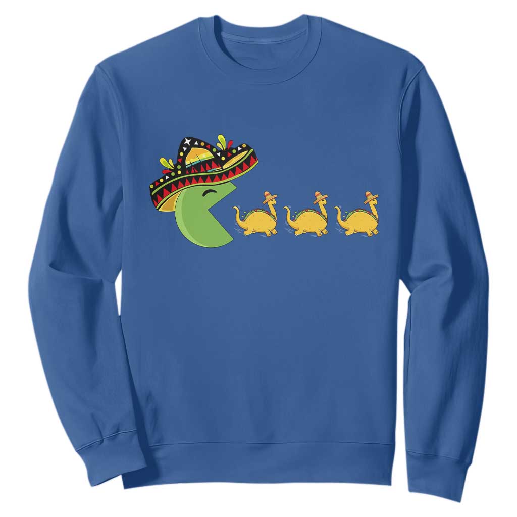 Funny Retro Game Tacosaurus Sweatshirt Cinco De Mayo Taco Lover Gift TS12 Royal Blue Print Your Wear