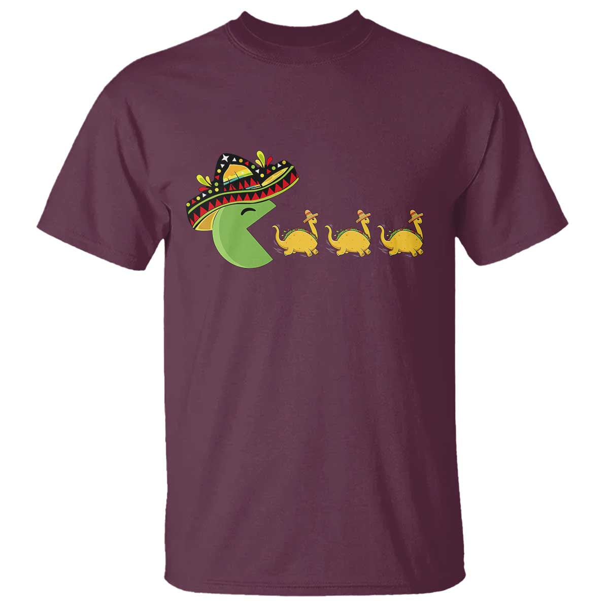 Funny Retro Game Tacosaurus T Shirt Cinco De Mayo Taco Lover Gift TS12 Maroon Print Your Wear