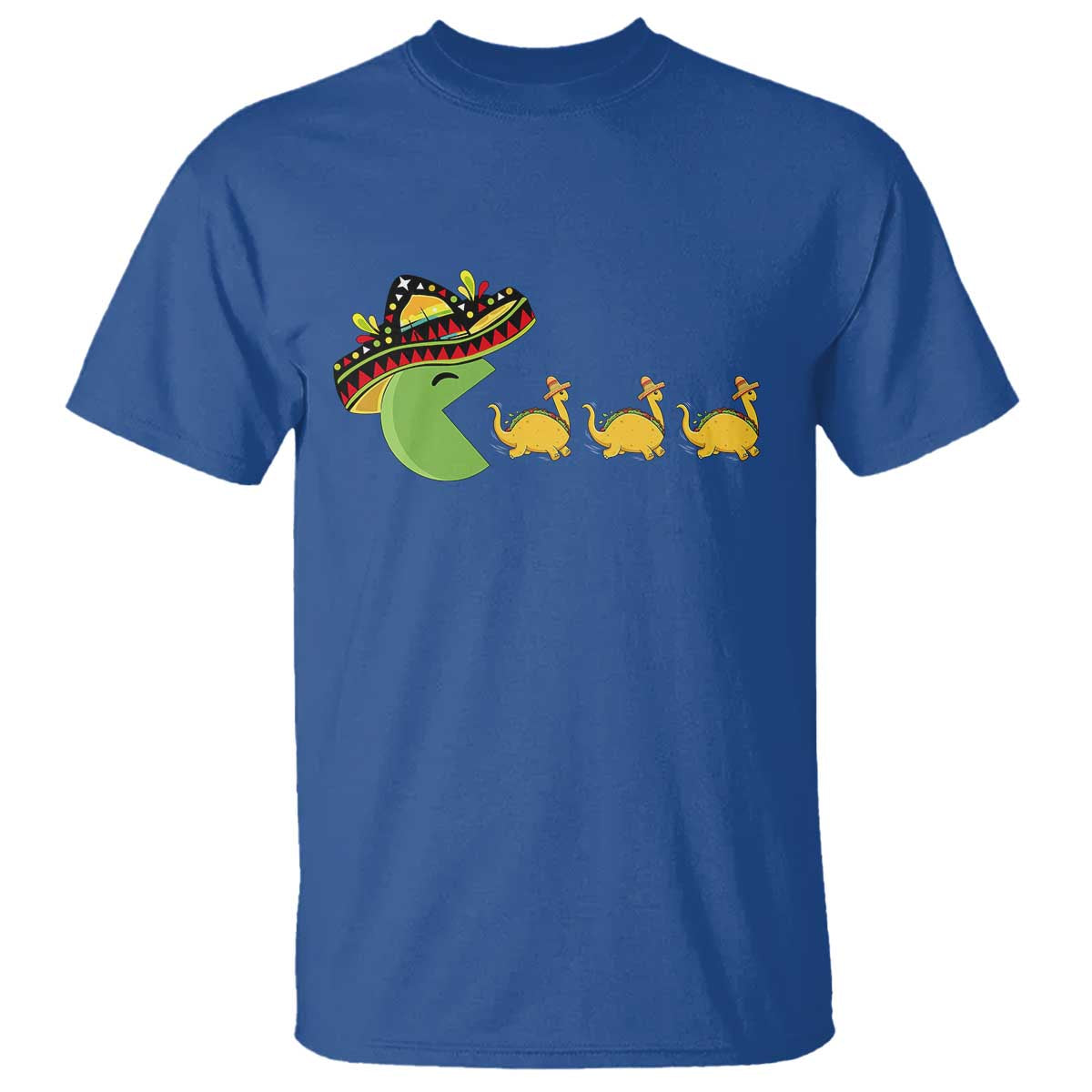 Funny Retro Game Tacosaurus T Shirt Cinco De Mayo Taco Lover Gift TS12 Royal Blue Print Your Wear