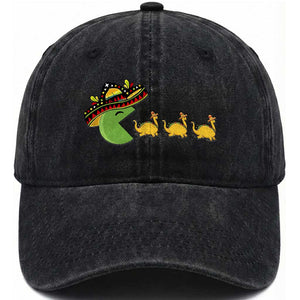Funny Retro Game Tacosaurus Washed Cotton Baseball Cap Cinco De Mayo Taco Lover Gift TS12 Print Your Wear