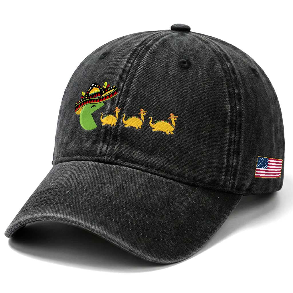 Funny Retro Game Tacosaurus Washed Cotton Baseball Cap Cinco De Mayo Taco Lover Gift TS12 Print Your Wear