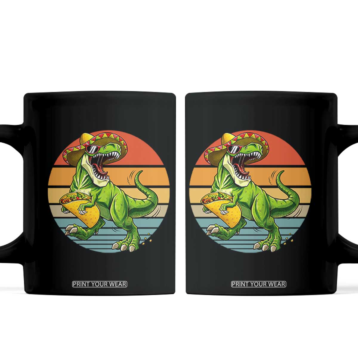 Vintage Dinosaur Taco Lover Coffee Mug Cinco De Mayo Gift TS12 Black Print Your Wear