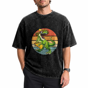 Vintage Dinosaur Taco Lover Washed Cotton T-Shirt Cinco De Mayo Gift