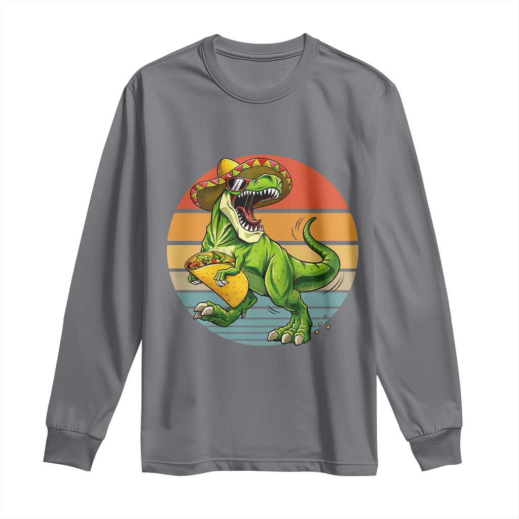 Vintage Dinosaur Taco Lover Long Sleeve Shirt Cinco De Mayo Gift TS12 Charcoal Print Your Wear